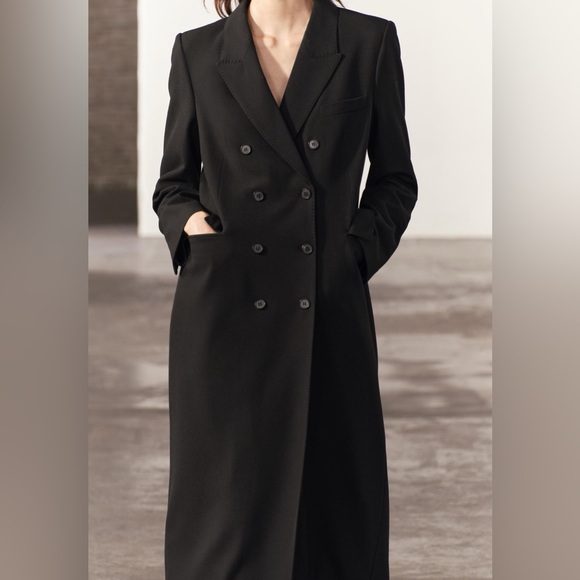 BNWT ZARA WOMEN TAILORED DOUBLE BREASTED COAT ZW COLLECTION LONG COAT BLACK XS - Picture 2 of 13